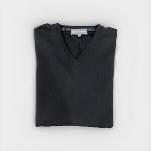 HICKEY FREEMAN MENS MERINO WOOL SILK CASHMERE BLEND BLACK V NECK SWEATER ITALY